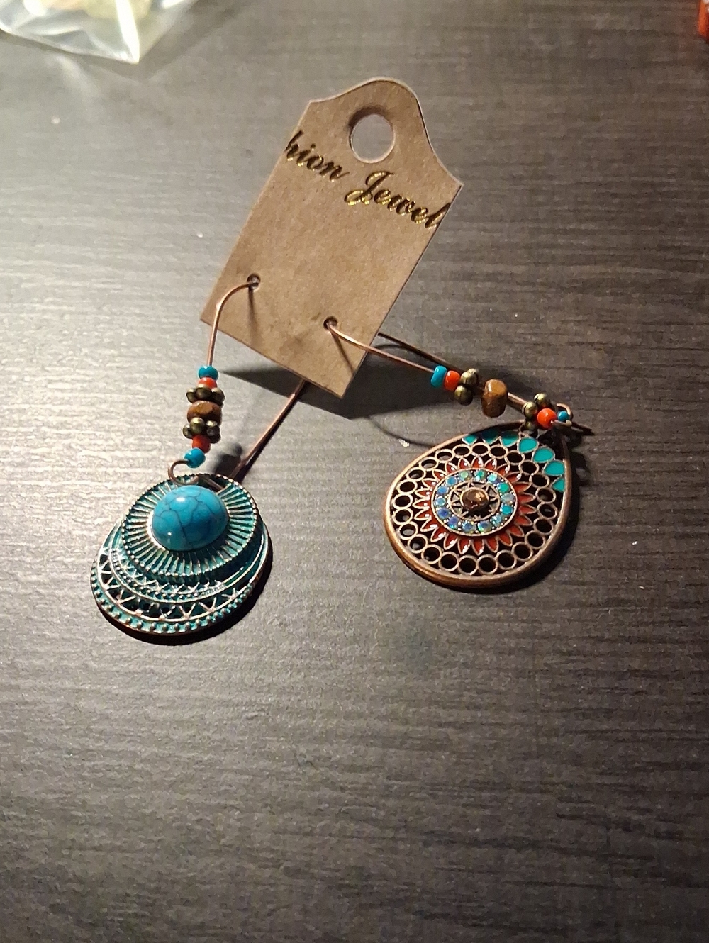 Fashion Jewelry turquoise and bronze teardrop dangle earrings